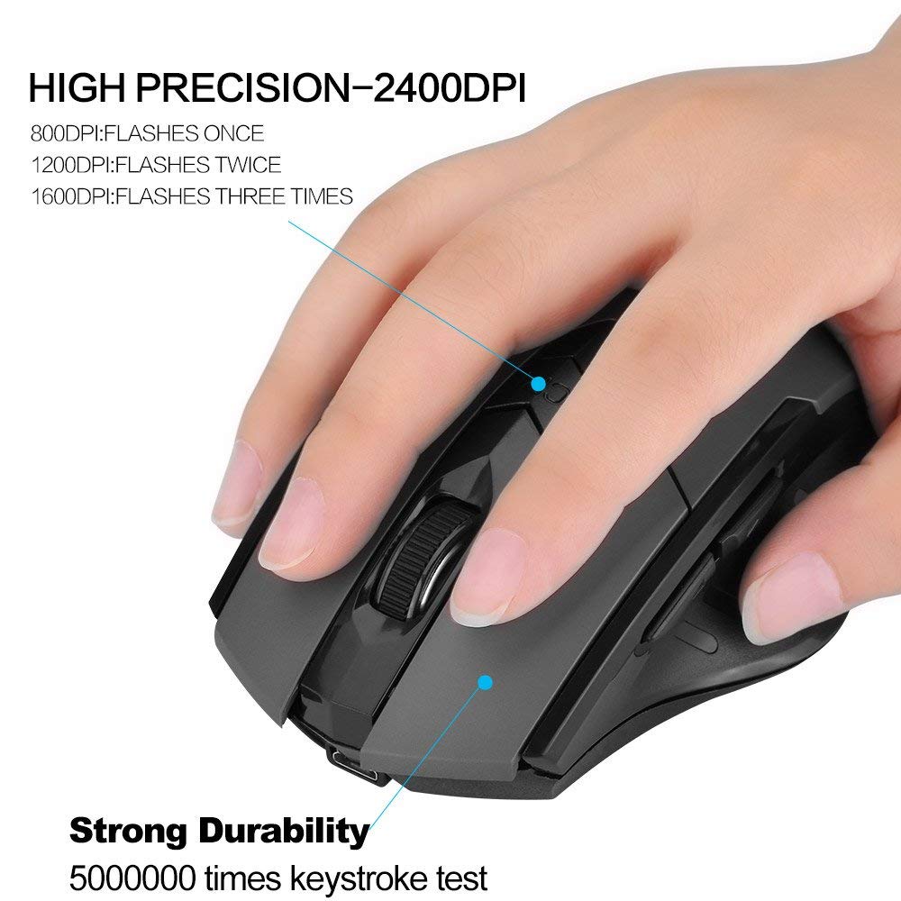เมาส์ไร้สาย Inphic M6 (ขนาดใหญ่เหมาะมือ) (มีแบตในตัว) (ปุ่มมีเสียง) (มีปุ่มปรับความไวเมาส์ DPI 800-1600) มี (Premium Optical Light ใช้งานได้เกือบทุกสภาพผิว) Rechargeable Wireless Mouse M6