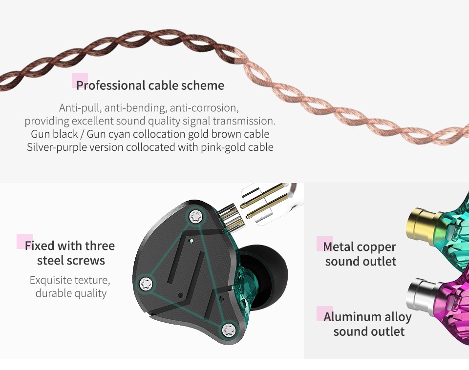 KZ ZSN (สีเทาดำ) (สายทองแดงถัก) (มีไมค์) (รุ่นปี2019) หูฟัง Hybrid 2 ไดร์เวอร์ ถอดเปลี่ยนสายได้ ประกัน 6 เดือน รูปทรง in ear monitor (IME) เสียงดี มิติครบ